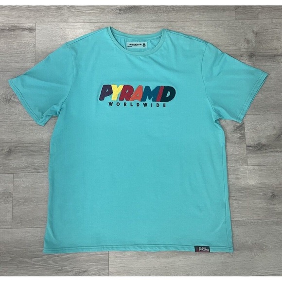 Black Pyramid T Shirt Mens XXL Turquois Embroidered Short Sleeve - Picture 1 of 8